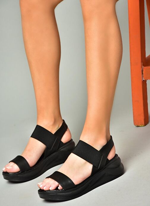 S713330809 Siyah Bileği Lastikli Kadın Sandalet - Görsel 3