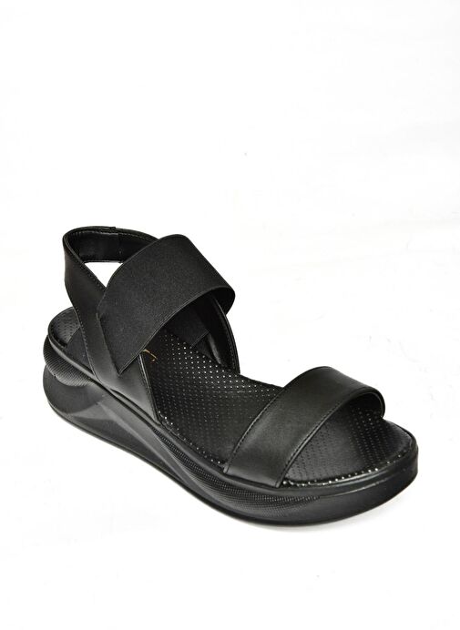 S713330809 Siyah Bileği Lastikli Kadın Sandalet - Görsel 6