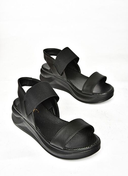 S713330809 Siyah Bileği Lastikli Kadın Sandalet - Görsel 7