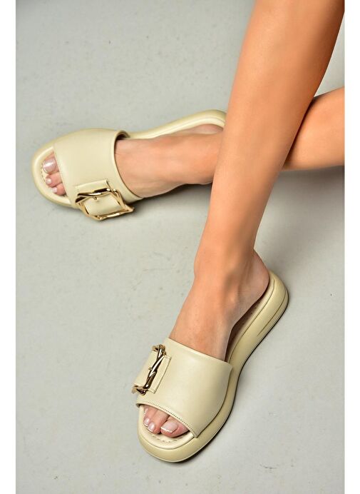 S518106309 Bej Tokalı Kadın Terlik - Görsel 2