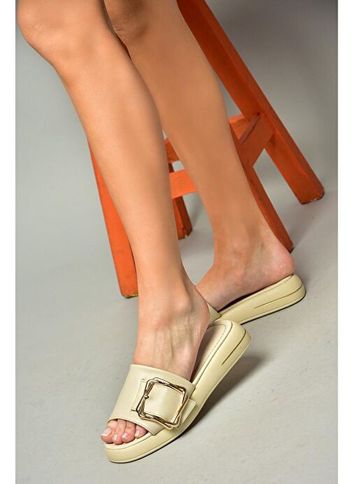 S518106309 Bej Tokalı Kadın Terlik - Görsel 4