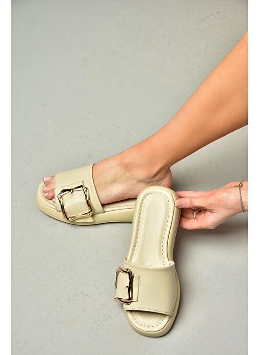 S518106309 Bej Tokalı Kadın Terlik - Görsel 5