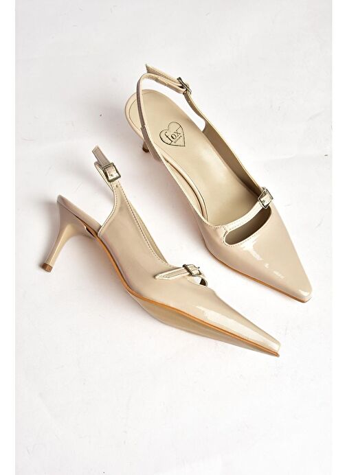 Fox Shoes Bej Kadın Rugan Topuklu Ayakkabı 12201 - Görsel 7