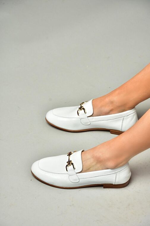 S944037903 Beyaz Hakiki Deri Kadın Babet - Görsel 5