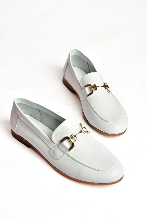 S944037903 Beyaz Hakiki Deri Kadın Babet - Görsel 6