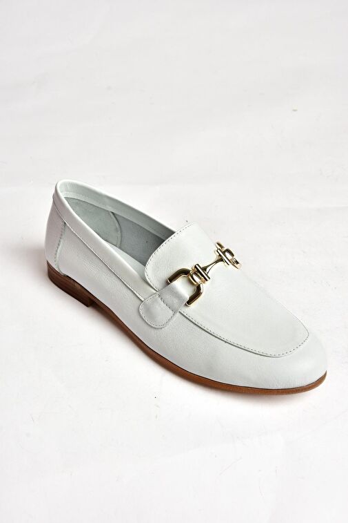 S944037903 Beyaz Hakiki Deri Kadın Babet - Görsel 8