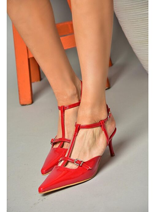 S654071208 Kırmızı Rugan Alçak Topuklu Kadın Ayakkabı - Görsel 3