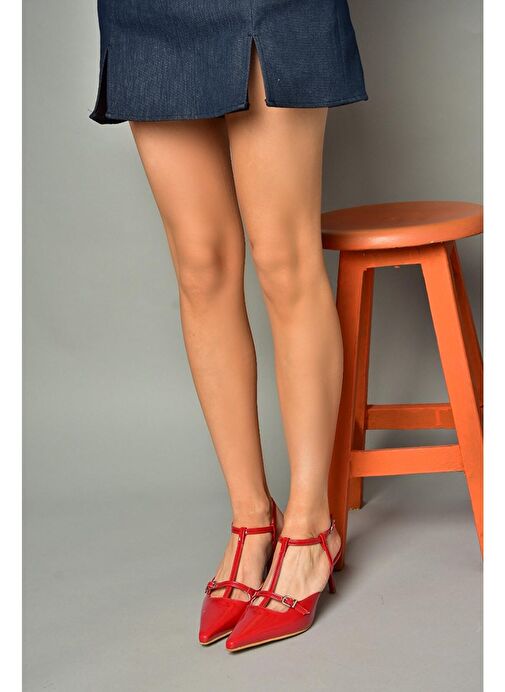 S654071208 Kırmızı Rugan Alçak Topuklu Kadın Ayakkabı - Görsel 5