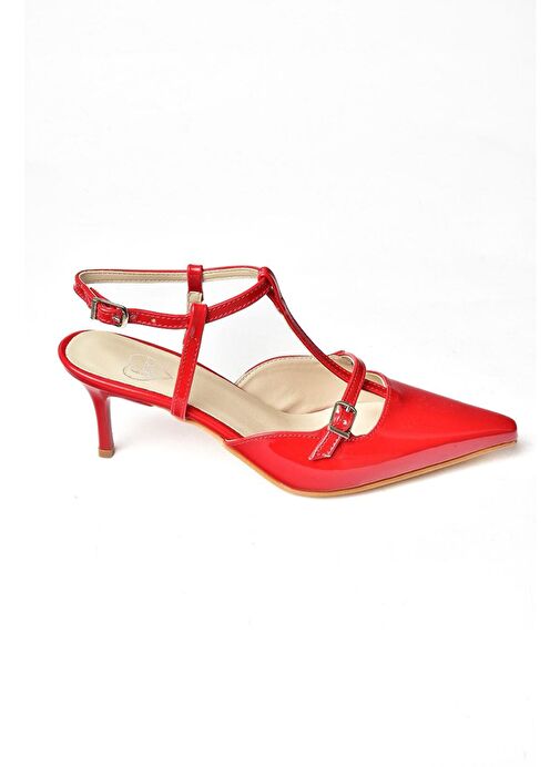 S654071208 Kırmızı Rugan Alçak Topuklu Kadın Ayakkabı - Görsel 6