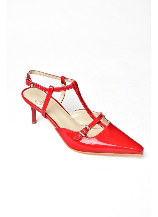 S654071208 Kırmızı Rugan Alçak Topuklu Kadın Ayakkabı - Görsel 7