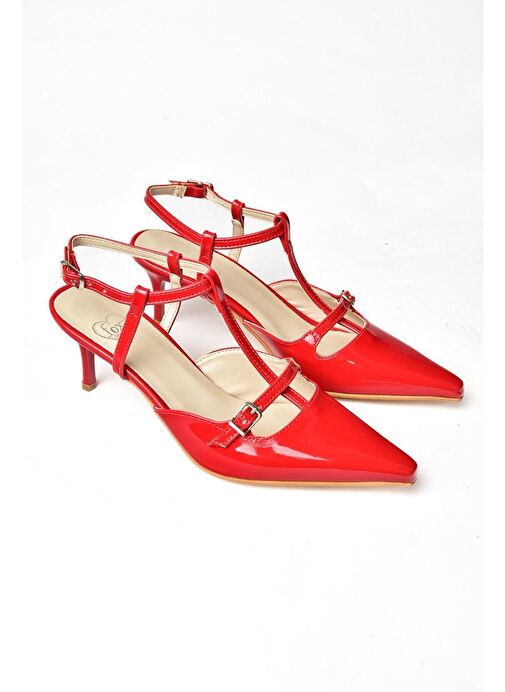 S654071208 Kırmızı Rugan Alçak Topuklu Kadın Ayakkabı - Görsel 8
