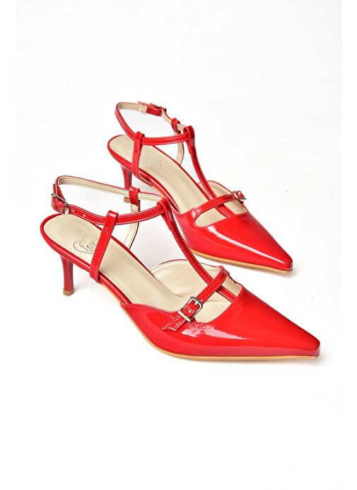 S654071208 Kırmızı Rugan Alçak Topuklu Kadın Ayakkabı - Görsel 9