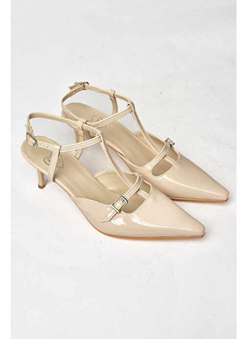 S654071208 Bej Rugan Alçak Topuklu Kadın Ayakkabı - Görsel 8