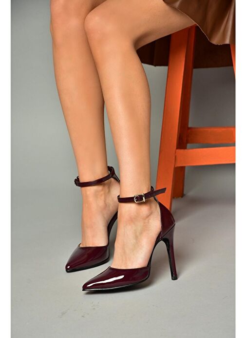 Fox Shoes Bordo Kadın Rugan Topuklu Ayakkabı 12257 - Görsel 2