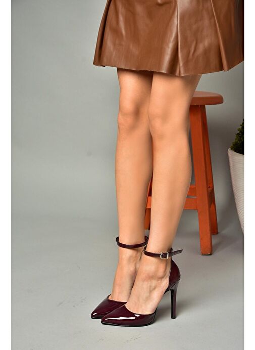 Fox Shoes Bordo Kadın Rugan Topuklu Ayakkabı 12257 - Görsel 3