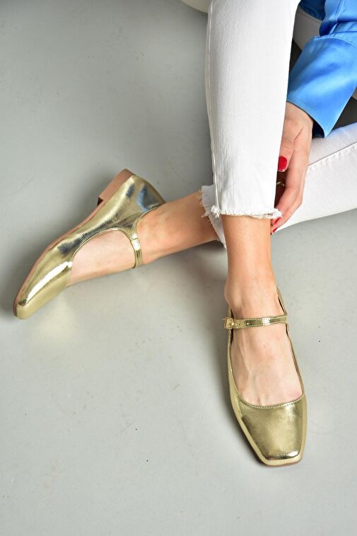 Fox Shoes Altın Kadın Rugan Babet 12273 - Görsel 2