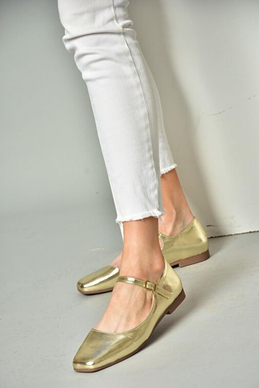 Fox Shoes Altın Kadın Rugan Babet 12273 - Görsel 4
