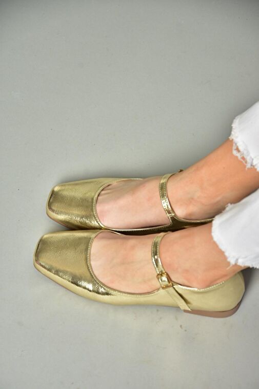 Fox Shoes Altın Kadın Rugan Babet 12273 - Görsel 5