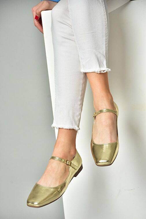 Fox Shoes Altın Kadın Rugan Babet 12273 - Görsel 6