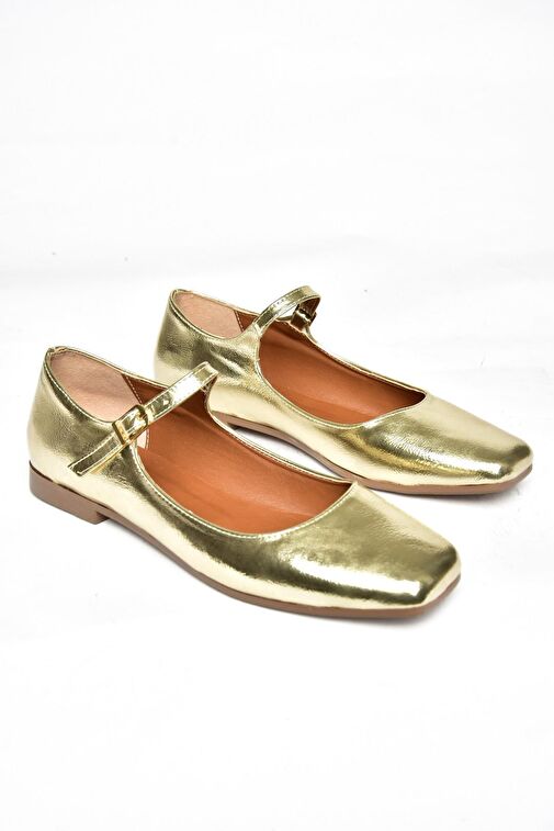 Fox Shoes Altın Kadın Rugan Babet 12273 - Görsel 9