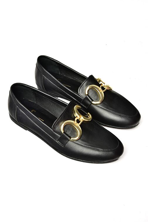 S291070303 Siyah Hakiki Deri Kadın Babet - Görsel 8