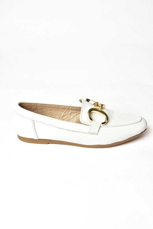 S291070303 Beyaz Hakiki Deri Kadın Babet - Görsel 6