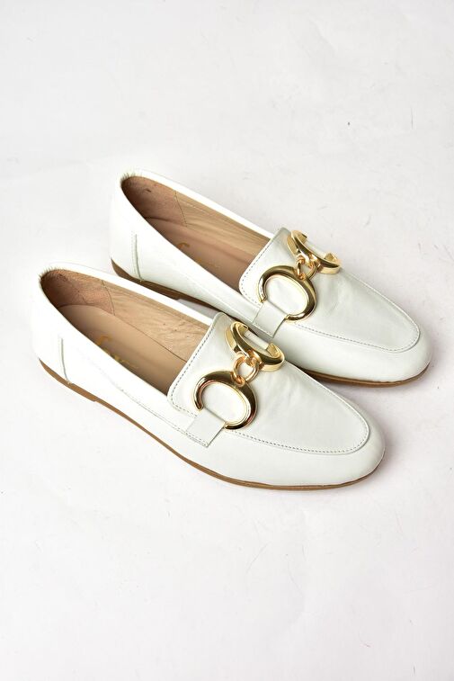 S291070303 Beyaz Hakiki Deri Kadın Babet - Görsel 7