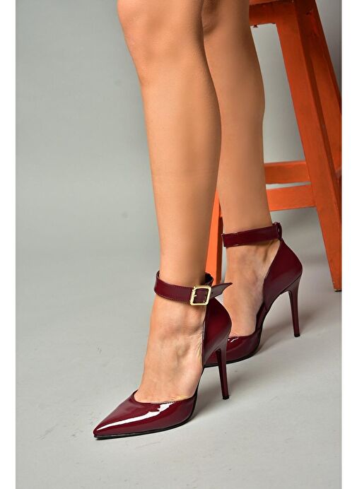 Fox Shoes Bordo Kadın Rugan Topuklu Ayakkabı 12242 - Görsel 3