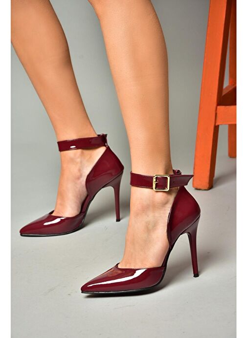 Fox Shoes Bordo Kadın Rugan Topuklu Ayakkabı 12242 - Görsel 4