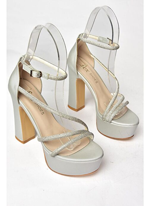 Fox Shoes Gümüş Kadın Kumaş Platform Topuklu Abiye Ayakkabı 12243 - Görsel 7