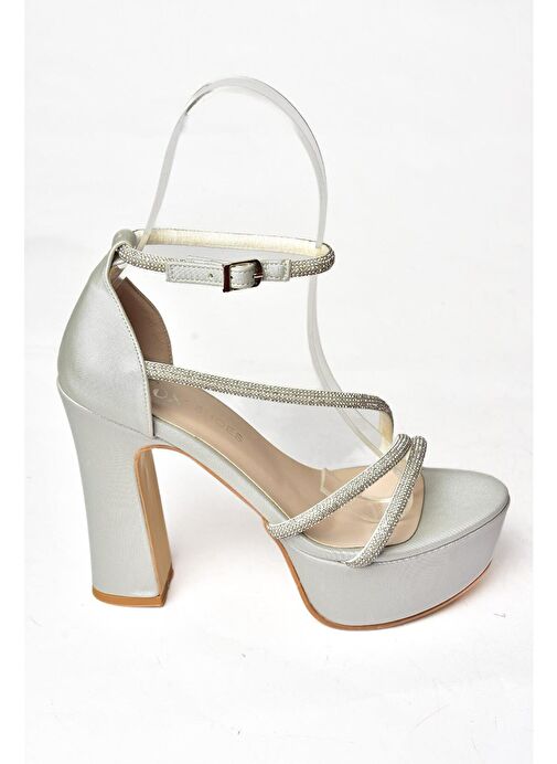 Fox Shoes Gümüş Kadın Kumaş Platform Topuklu Abiye Ayakkabı 12243 - Görsel 8