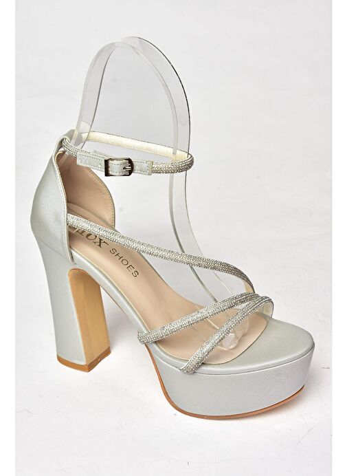 Fox Shoes Gümüş Kadın Kumaş Platform Topuklu Abiye Ayakkabı 12243 - Görsel 9