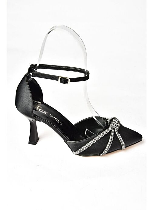 S246061904 Siyah Saten Kumaş Taşlı Abiye Ayakkabı - Görsel 6