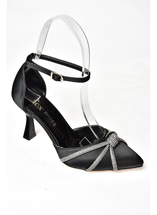 S246061904 Siyah Saten Kumaş Taşlı Abiye Ayakkabı - Görsel 7