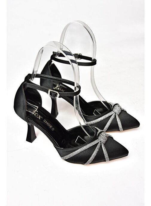 S246061904 Siyah Saten Kumaş Taşlı Abiye Ayakkabı - Görsel 8