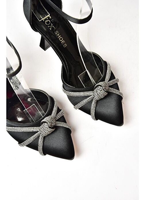 S246061904 Siyah Saten Kumaş Taşlı Abiye Ayakkabı - Görsel 9