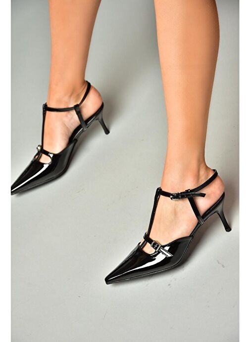 Fox Shoes Siyah Kadın Rugan Topuklu Ayakkabı 12264 - Görsel 3