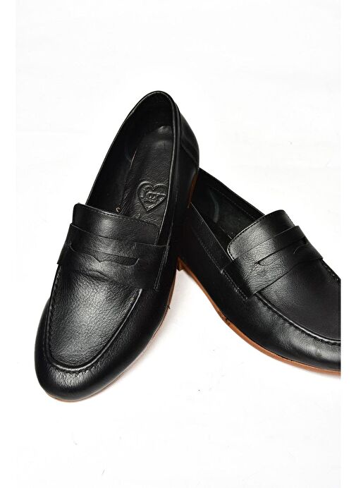 S944007803 Siyah Hakiki Deri Kadın Babet - Görsel 6