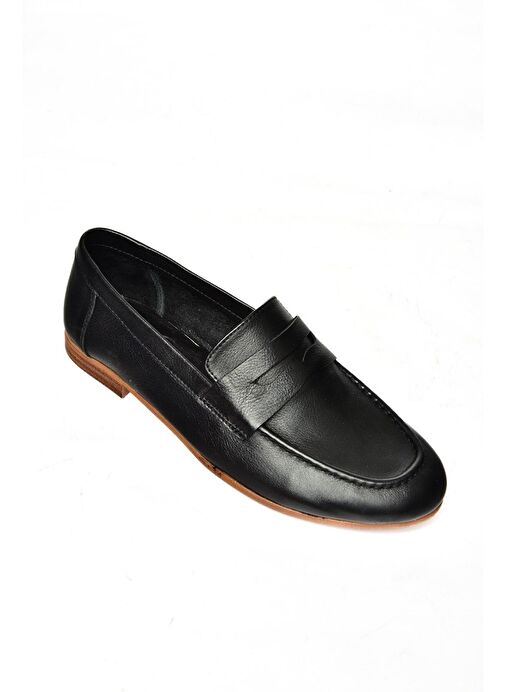 S944007803 Siyah Hakiki Deri Kadın Babet - Görsel 8