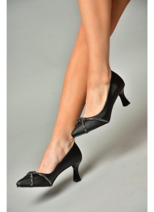 S246061604 Siyah Kumaş Kalın Topuklu Kadın Abiye Ayakkabı - Görsel 3