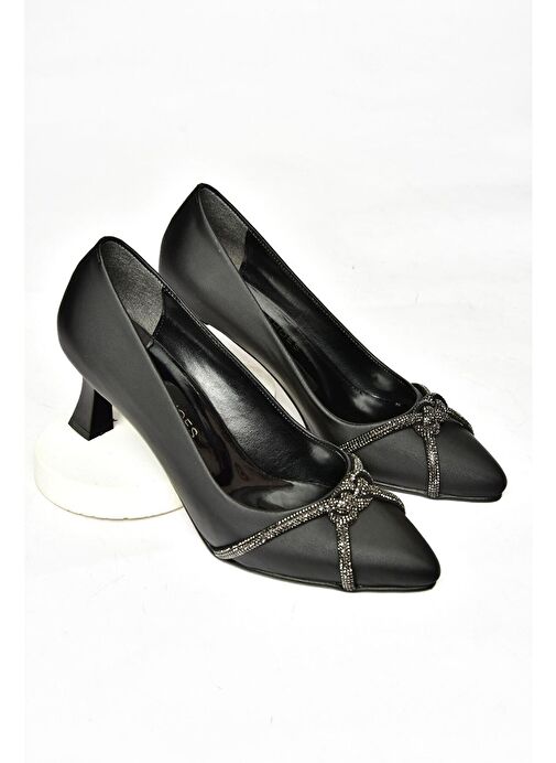 S246061604 Siyah Kumaş Kalın Topuklu Kadın Abiye Ayakkabı - Görsel 7