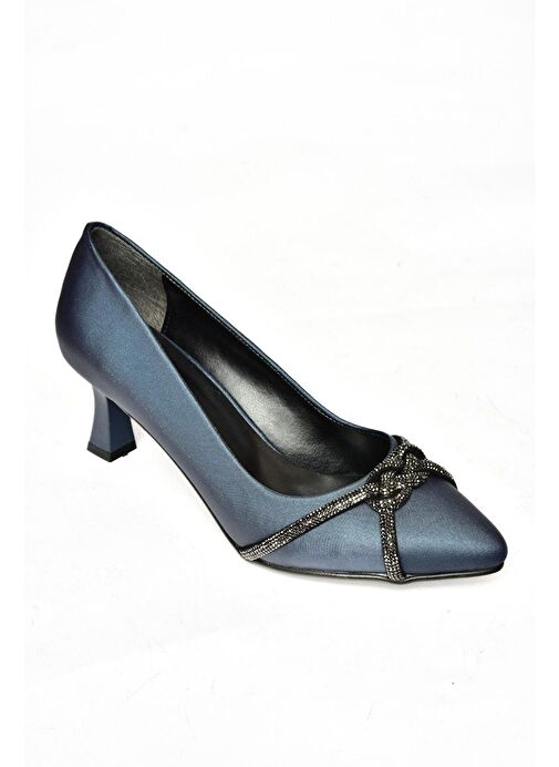 S246061604 Lacivert Kumaş Kalın Topuklu Kadın Abiye Ayakkabı - Görsel 6