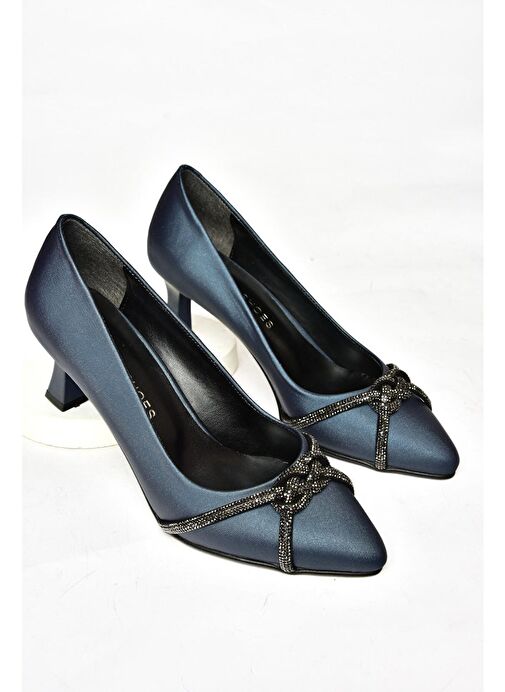 S246061604 Lacivert Kumaş Kalın Topuklu Kadın Abiye Ayakkabı - Görsel 7