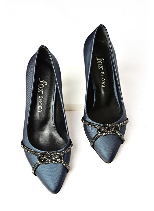 S246061604 Lacivert Kumaş Kalın Topuklu Kadın Abiye Ayakkabı - Görsel 8