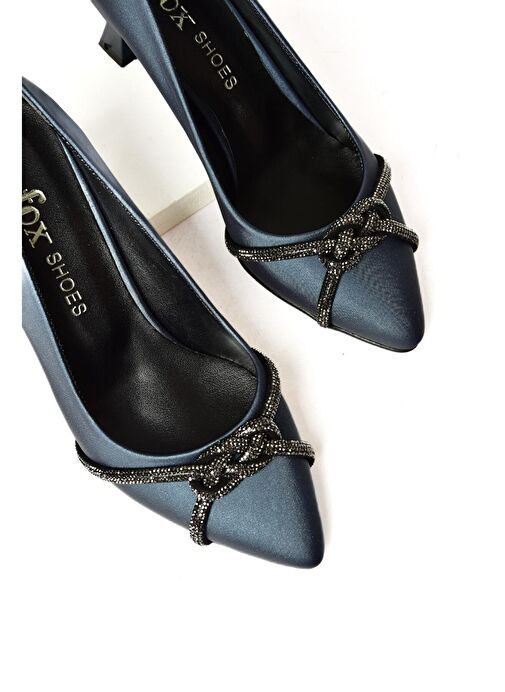 S246061604 Lacivert Kumaş Kalın Topuklu Kadın Abiye Ayakkabı - Görsel 9