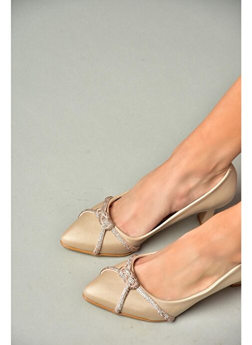 S246061604 Ten Kumaş Kalın Topuklu Kadın Abiye Ayakkabı - Görsel 2