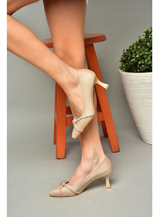 S246061604 Ten Kumaş Kalın Topuklu Kadın Abiye Ayakkabı - Görsel 3