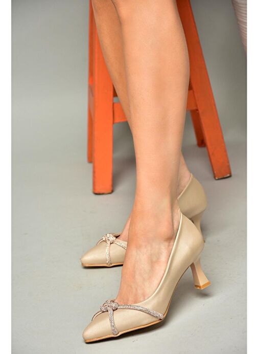 S246061604 Ten Kumaş Kalın Topuklu Kadın Abiye Ayakkabı - Görsel 4