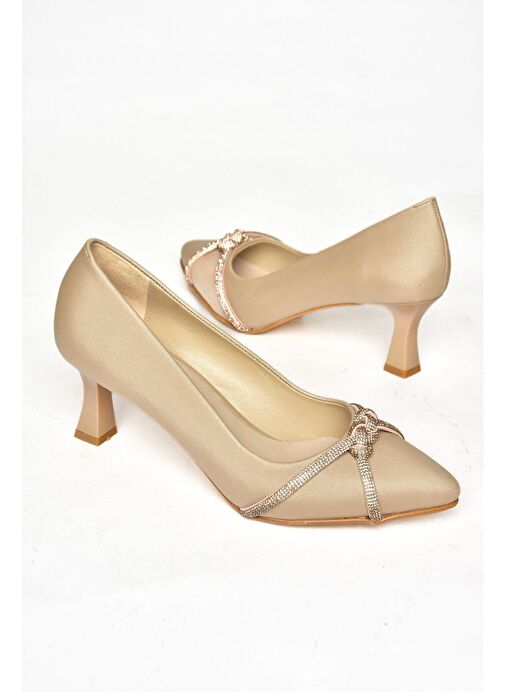 S246061604 Ten Kumaş Kalın Topuklu Kadın Abiye Ayakkabı - Görsel 8