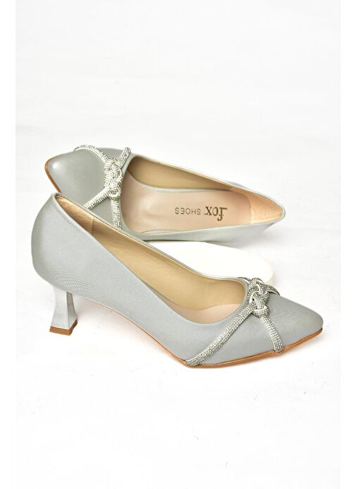 S246061604 Gümüş Kumaş Kalın Topuklu Kadın Abiye Ayakkabı - Görsel 8